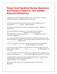 Food Safety Review Questions and Answers