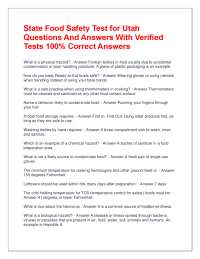 State Food Safety Test for Utah Questions And Answers With Verified Tests 100% Correct Ans