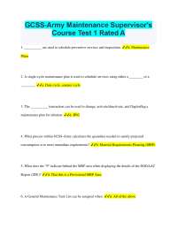 GCSS-Army Maintenance Supervisor's Course Test 1 Rated A