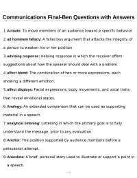 Communication Concepts and Definitions: A Glossary for Students