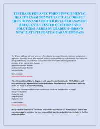 TEST BANK FOR ANCC PMHNP PSYCH-MENTAL  HEALTH EXAM 2025