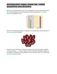 PHYSIOLOGY FINAL EXAM DR. VINES Questions and Answers