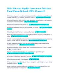 Ohio life and Health Insurance Practice Final Exam Solved 100% Correct