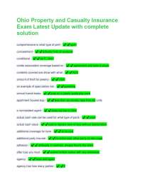 Ohio Property and Casualty Insurance Exam Latest Update with complete solution