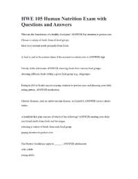 HWE 105 Human Nutrition Exam with Questions and Answers