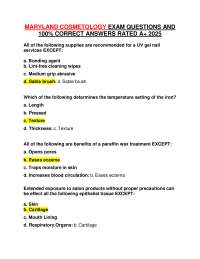 MARYLAND COSMETOLOGY EXAM QUESTIONS AND  100% CORRECT ANSWERS RATED A+ 2025