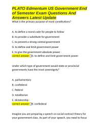 PLATO Edmentum US Government End of Semester Exam Questions And Answers Latest Update