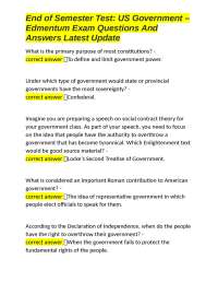 End of Semester Test: US Government – Edmentum Exam Questions And Answers Latest Update