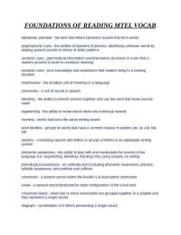 Foundations of Reading MTEL Vocabulary: Key Terms and Concepts