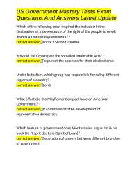 US Government Mastery Tests Exam Questions And Answers Latest Update