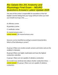 Rio Salado Bio 201 Anatomy and Physiology Final Exam - NEURO Questions and Answers