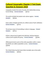 Cultural Geography Chapter 5 Test Exam: Questions and Answers