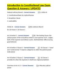 Introduction to Constitutional Law Exam: Questions & Answers (UPDATE)