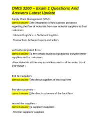 OMIS 3200 Exam 1 Questions and Answers: Supply Chain Management