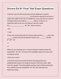 Driver Education Final Test Exam Questions