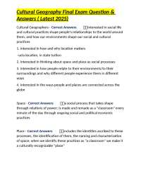 Cultural Geography Final Exam Questions and Answers