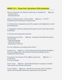MGMT 311 - Exam One: Questions With Solutions