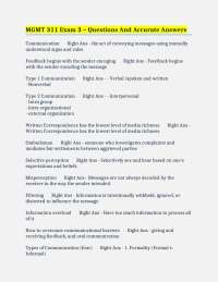 MGMT 311 Exam 3 - Communication and Conflict Management: Questions and Answers