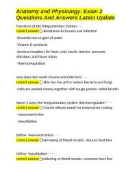 Anatomy and Physiology Exam 2: Integumentary System Questions and Answers