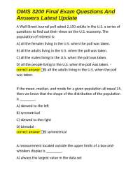 OMIS 3200 Final Exam Questions and Answers: Statistics Concepts and Applications