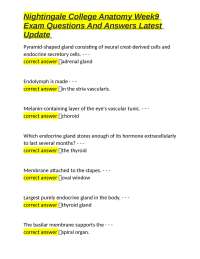 Nightingale College Anatomy Week 9 Exam Questions and Answers