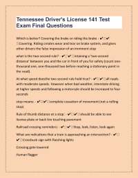 Tennessee Driver's License 141 Test Exam Final Questions