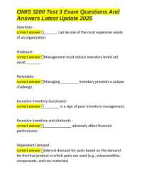 OMIS 3200 Test 3 Exam Questions and Answers: Inventory Management