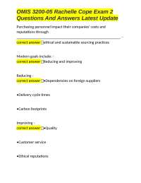 OMIS 3200-05 Exam 2 Questions and Answers: Ethical and Sustainable Sourcing