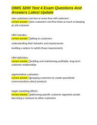 OMIS 3200 Test 4 Exam Questions and Answers: CRM, Location, and Business Clusters