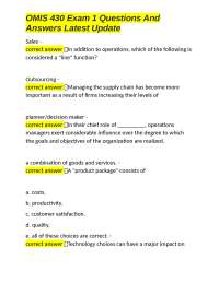 OMIS 430 Exam 1 Questions and Answers: Operations Management