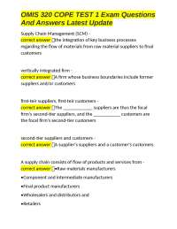 OMIS 320 COPE TEST 1 Exam Questions and Answers: Supply Chain Management