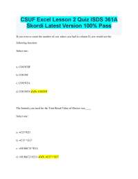 CSUF Excel Lesson 2 Quiz: ISDS 361A