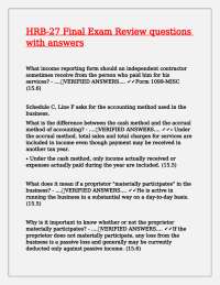 HRB-27 Final Exam Review Questions and Answers: Tax Law and Practice