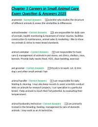 Careers in Small Animal Care: Exam Questions and Answers