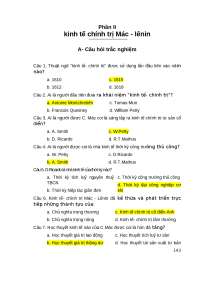 Câu hỏi trắc nghiệm Kinh tế chính trị Mác Lênin