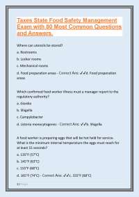 Taxes State Food Safety Management Exam with 80 Most Common Questions and Answers.