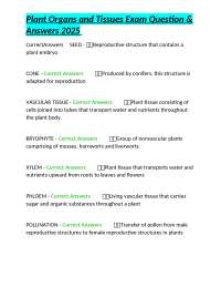 Plant Organs and Tissues Exam Questions and Answers