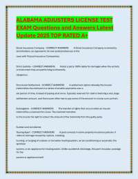 ALABAMA ADJUSTERS LICENSE TEST EXAM Questions and Answers Latest Update 2025 TOP RATED A+.