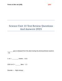 Science Unit 10 Test Review Questions And Answers 2025