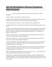 BA 101 Midterm Review Questions with Answers: Business Fundamentals