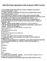 LDR 201 Exam Questions & Answers: Leadership & Critical Thinking Guide