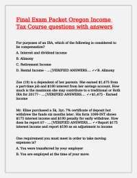 Oregon Income Tax Course: Final Exam Packet with Answers