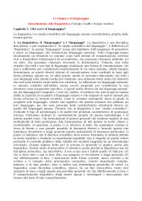 Riassunto di Lingue e Linguaggio, Introduzione alla Linguistica - Graffi, Scalise