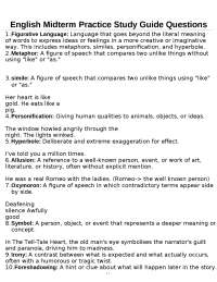 English Midterm Practice Study Guide Questions
