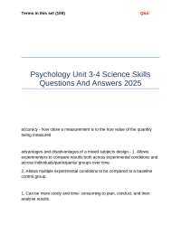 Psychology Unit 3-4 Science Skills: Definitions and Explanations