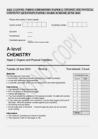 AQA A LEVEL (7405/2) CHEMISTRY PAPER 2: ORGANIC&PHYSICAL CHEMISTRY QUESTION PAPER+ MS 2024