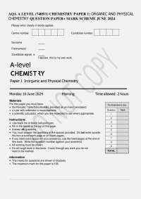AQA A LEVEL (7405/1) CHEMISTRY PAPER 1: ORGANIC&PHYSICAL CHEMISTRY QUESTION PAPER+ MS 2024
