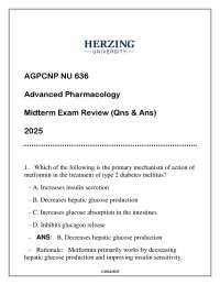 NU 636 (HU-AGPCNP) Advanced Pharmacology Midterm Exam (Qns & Ans) 2025