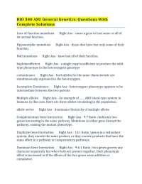 BIO 340 ASU General Genetics: Questions With Complete Solutions