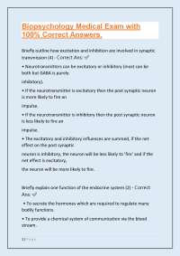 Biopsychology Medical Exam with 100% Correct Answers